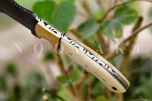 Miniatura 6 de Nooraki - 11 pulgadas  Cuchillo de rastreo de Damasco hecho a mano personalizado con mango de hueso de camello, cuchillo de caza, cuchillo de