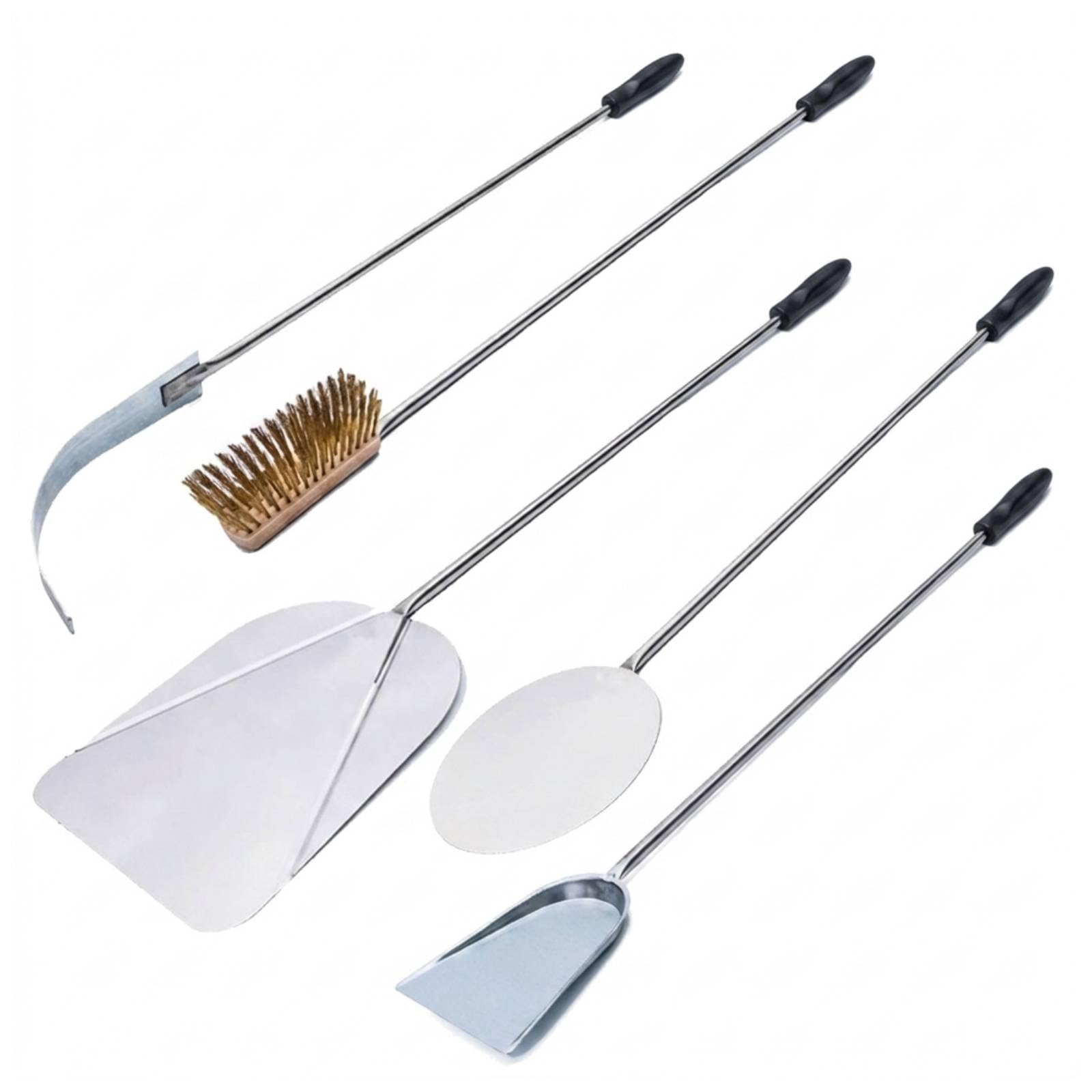 GIEMME Lot 5 Pelles à Pizza Ø30cm Inox Professionnel Manche 82 cm Pelle ronde Ø22 cm Brosse orientable Poils en laiton