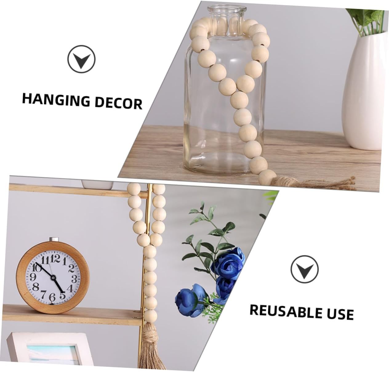 Ciieeo 6pcs Rustic Wood Bead Garland Tassel for Farmhouse Decor Decorative Beads String Pendant for Wall Hanging Bar and Home Decoration