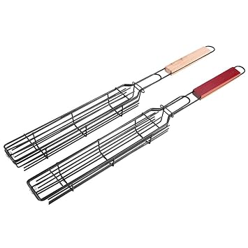 BBQ Sausage Hot Dog Grilling Basket Stainless Steel Nonstick Grill Barbecue KitchenTool 2PCS Portable