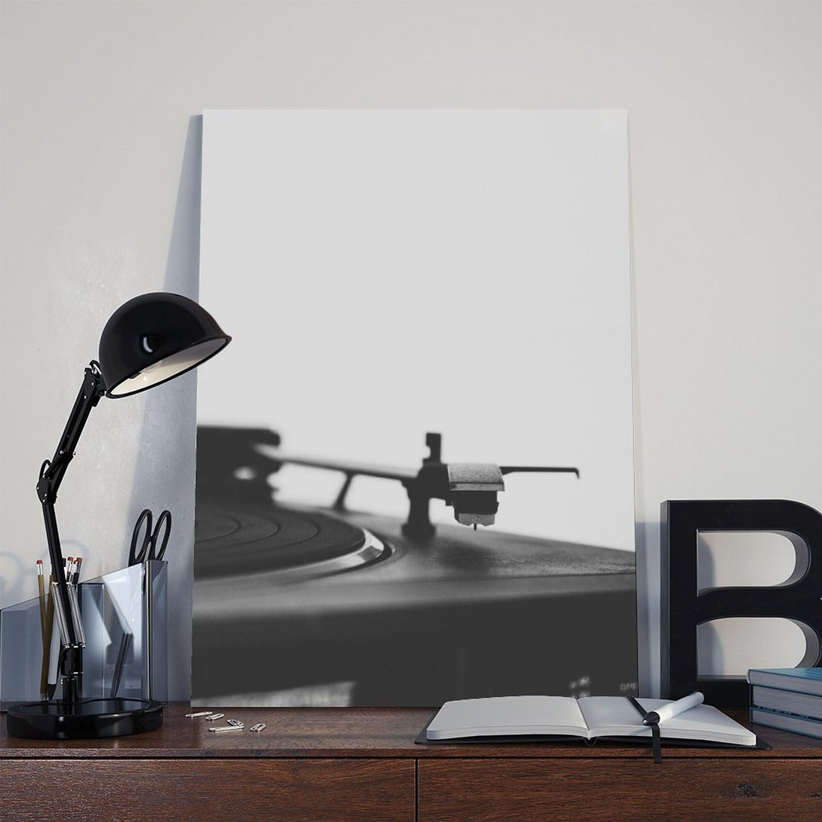 Giradischi in vinile bianco e nero, decorazione artistica musicale, poster per camera da letto, decorazione per ufficio, stanza, regalo, 61 cm L x 91,4 cm W