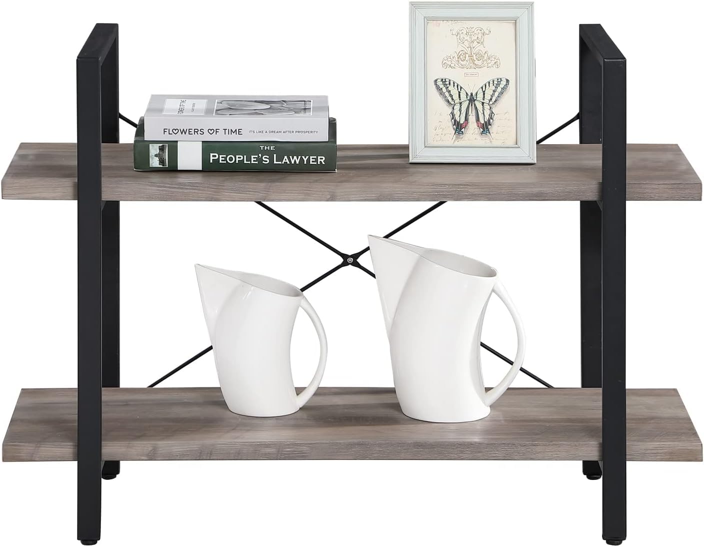 REKO- Ladder Shelf, Bookshelf Rack 2 Tier Storage Organizer Shelf, Shelf Unit, Plant Stand, Living Room Bookcases, Industrial Bookshelf, for Bedroom, Kitchen, Office,