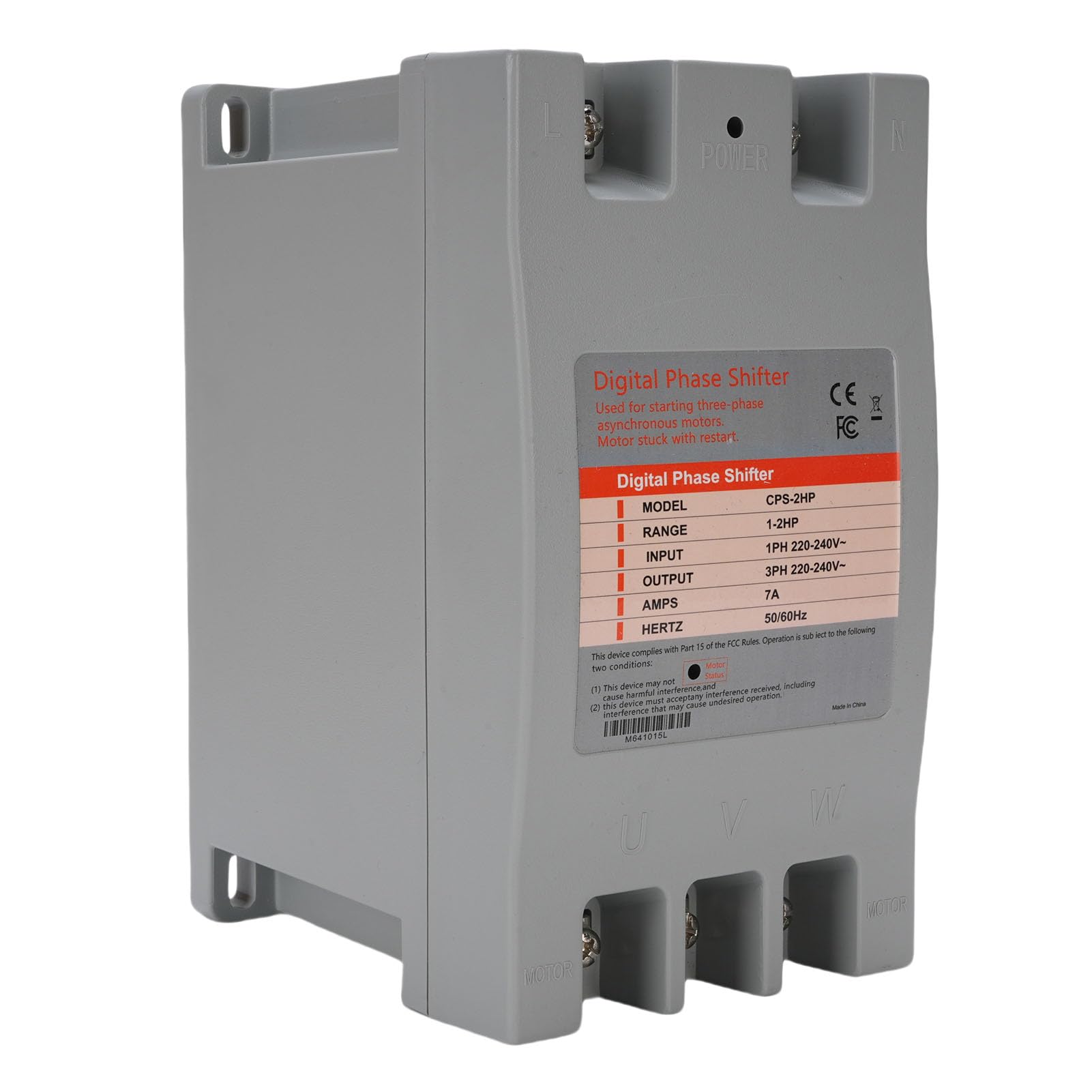 Yosoo Health Gear Convertidor Monofásico a Trifásico, Cambiador de Fase Digital ABS 1 a 2 7A 50 60 Hz, Cableado Fácil y Compacto Ahorro de Energía para Equipos de Accionamiento de Motor Hogar Tienda