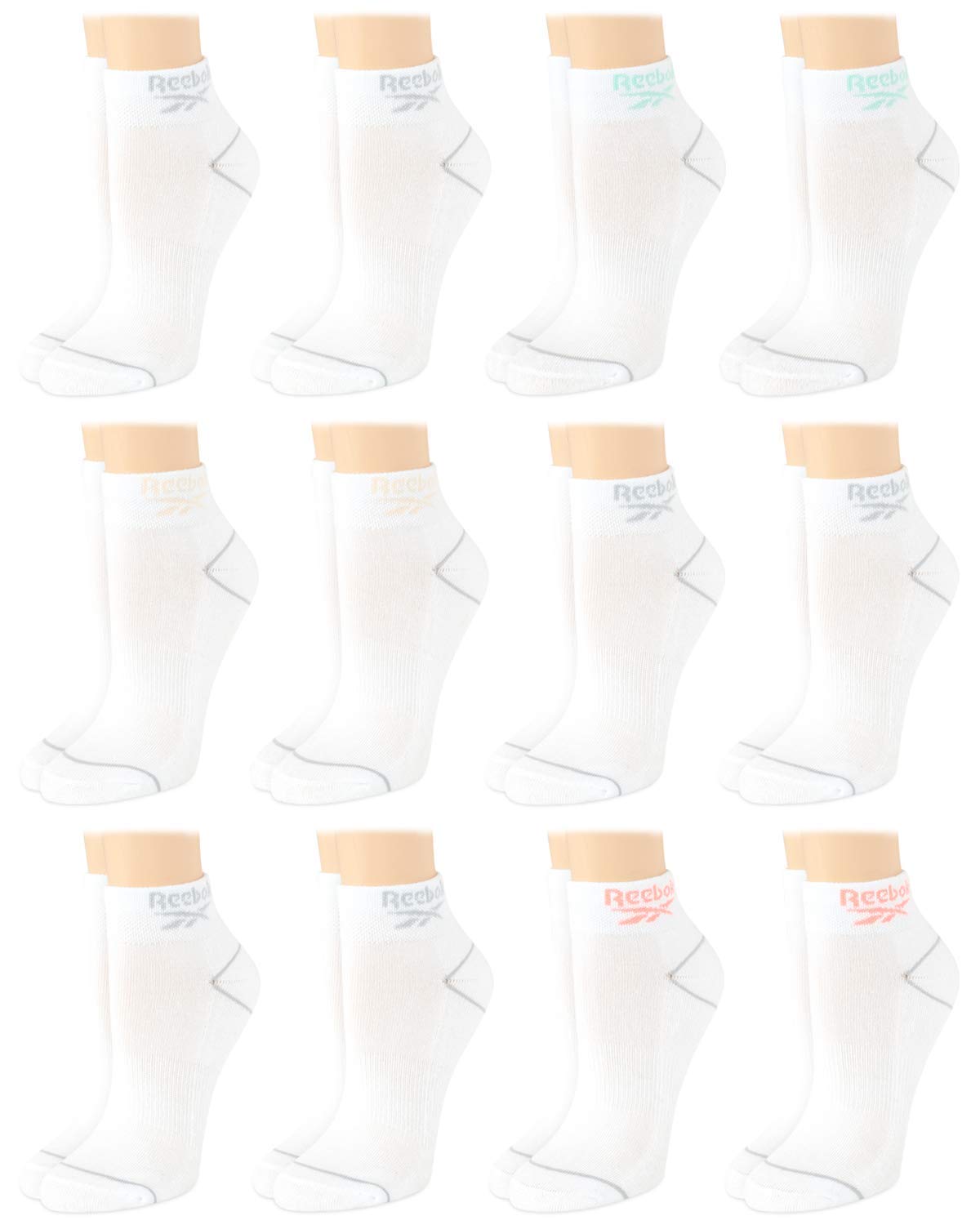 Reebok Womens Quarter Socks - 12 Pack Performance Arch Support Ankle Socks - Cushioned Athletic Socks for Women (Size: 4-10), Size 4-10, Solid White 2