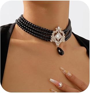 Pearl Choker Necklace for Women Layered Black Pearl Beaded Trendy Bride Bridesmaid Gifts Wedding Accessories Christmas Gifts