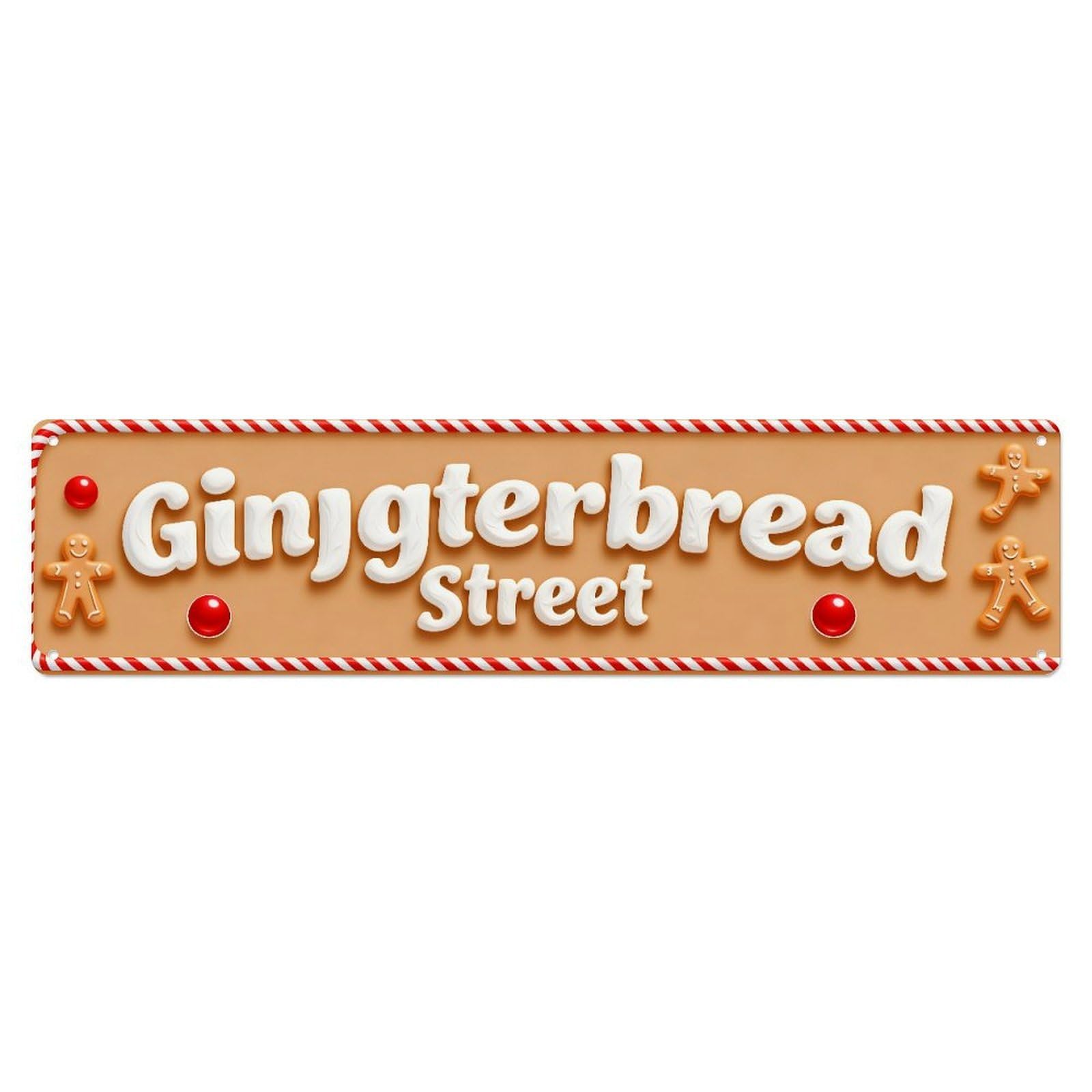 Gingerbread Man Candy Red Stripe Metal Tin Sign Plaque