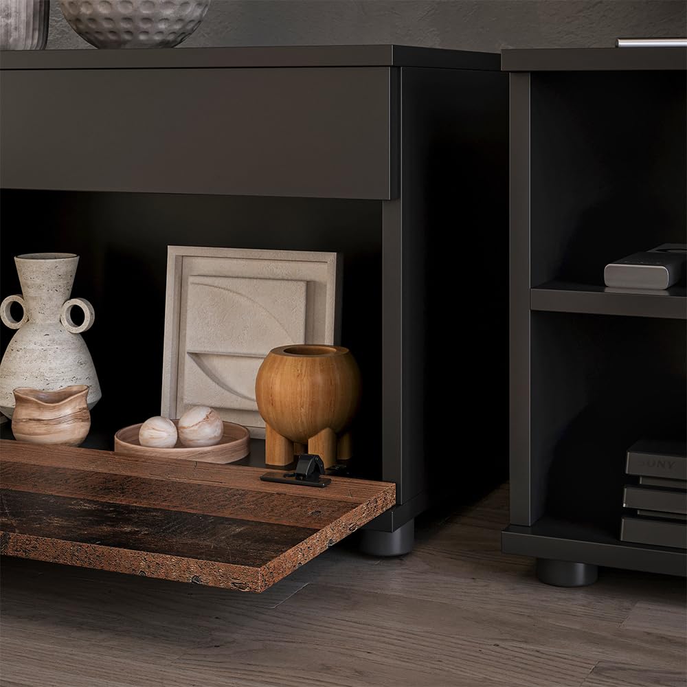 Vicco Armarios de salón Berno, Negro/Antiguo | 2 partes, para almacenar dispositivos multimedia y accesorios para el hogar