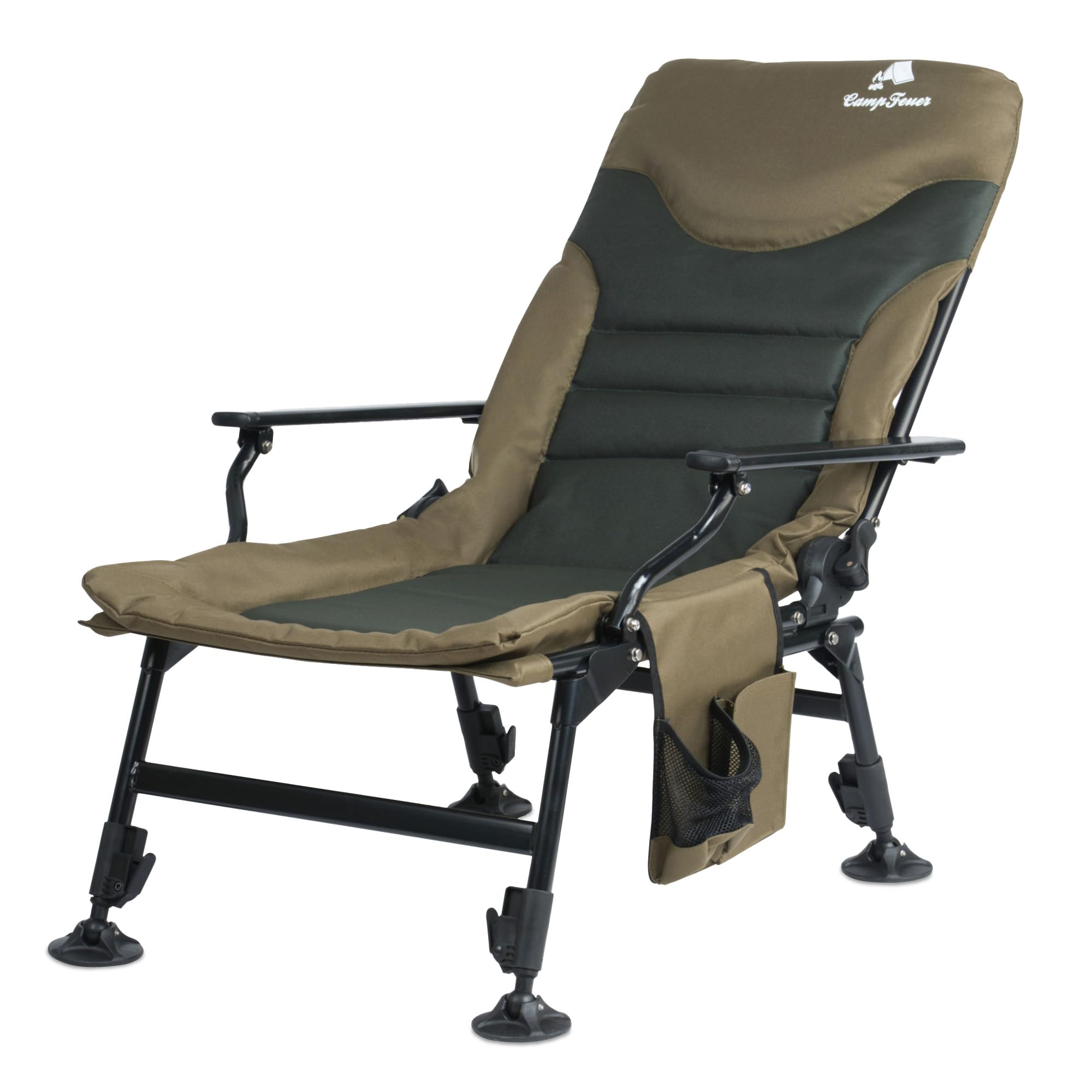 CampFeuer Sedia da Pesca Pieghevole Regolabile in Altezza, Verde Oliva/Verde Abete, Portata 150 kg, Ideale per Campeggio, Pesca e Trekking