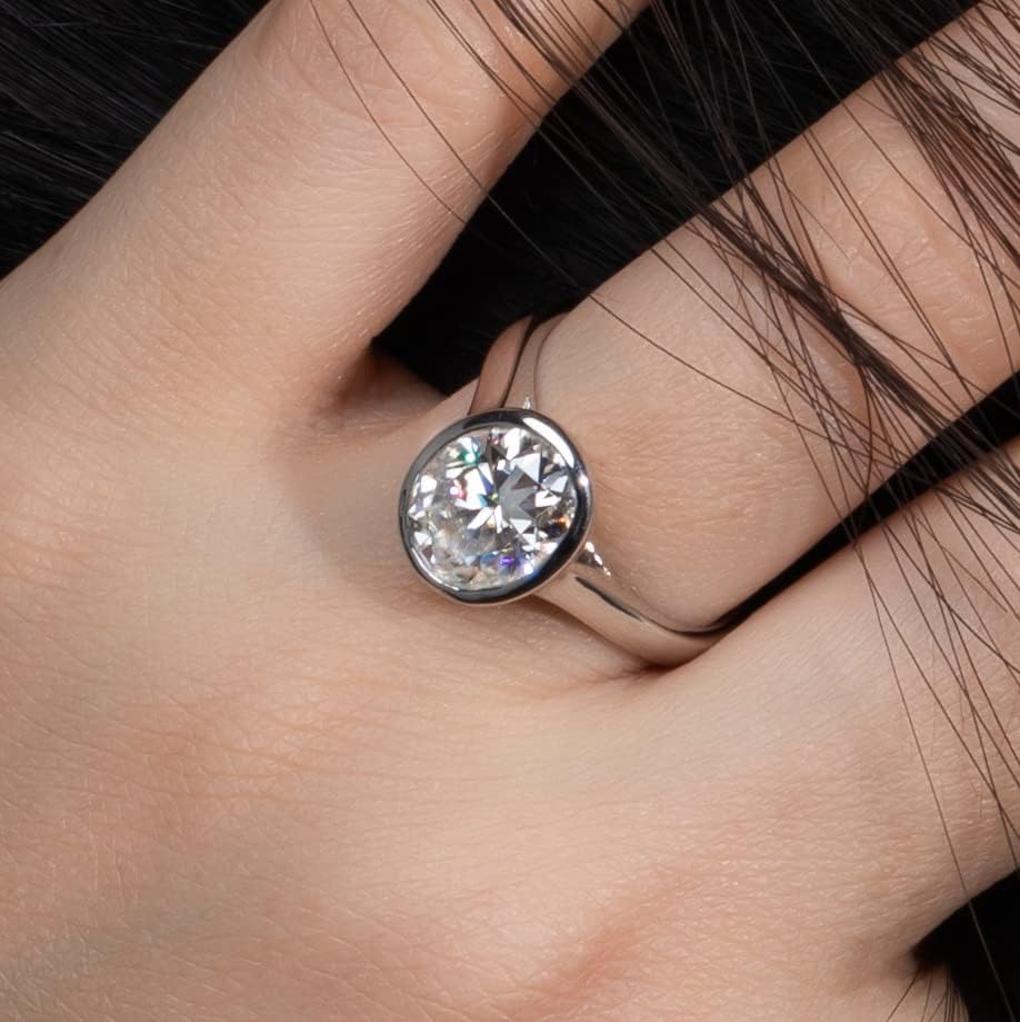 Moissanite Bezel Set Engagement Rings 3CT Round/Cushion/Heart/Oval Cut D Color VVS1 S925 Sterling Silver Wedding Promise Rings for Women with Certificate Elegant Gift Packed - Image 4