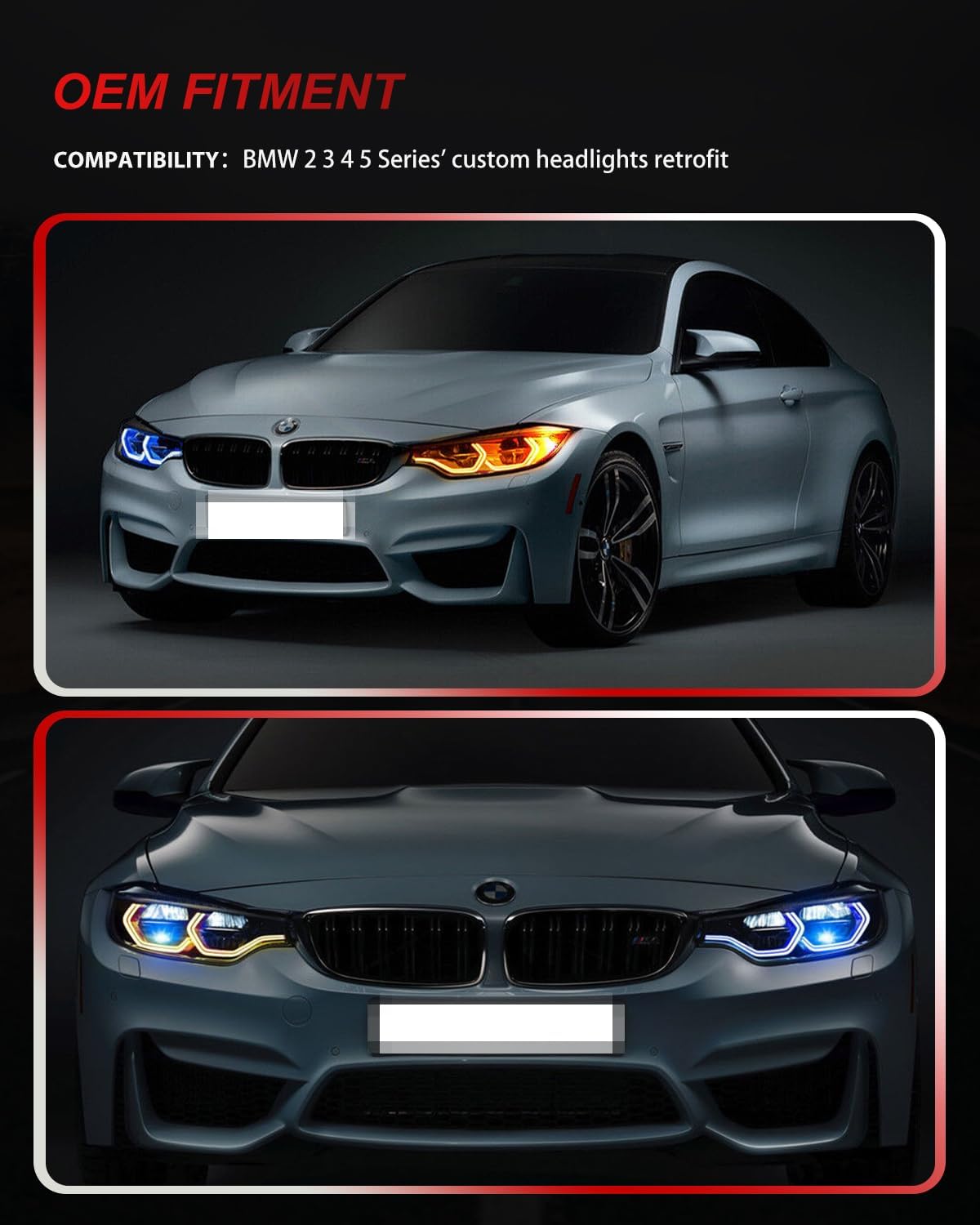 Switchback Concept M4 Iconic Style LED Angel Eye Lights w/Relay Wirings For BMW 2 3 4 5 Series,540-SMD LED angel eyes Day Running Lights/Turn Signal Lights