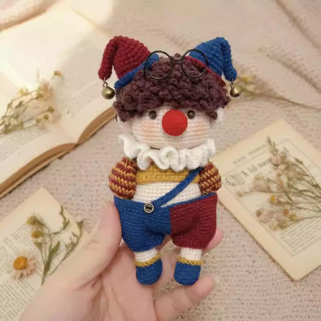 Genérico Adorably Ugly Clown Crochet Kit - DIY Amigurumi Craft Set with Yarn, Hook, Pattern & Video Tutorial - Perfect Beginner-Friendly Gift for Kids & Adults (3 Sets of Tools with Tutorial)