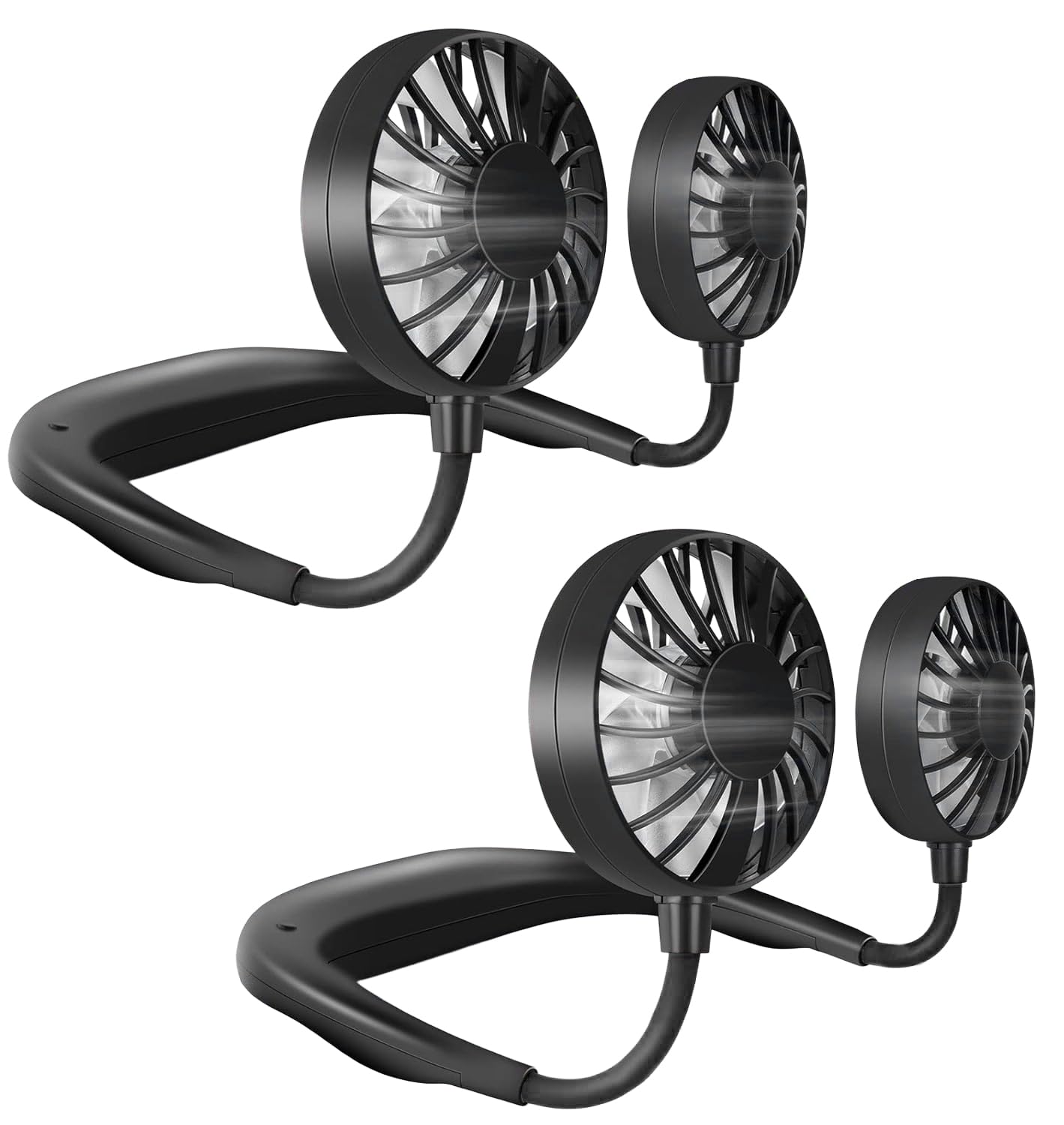 Portable Neck Fan Rechargeable Personal HandFree Fan Mini USB Wearable Neckband Sport Fan 3 Speed Adjustable 360 Degrees Rotation Perfect for Working Traveling Office Reading (Full Black 2pcs)