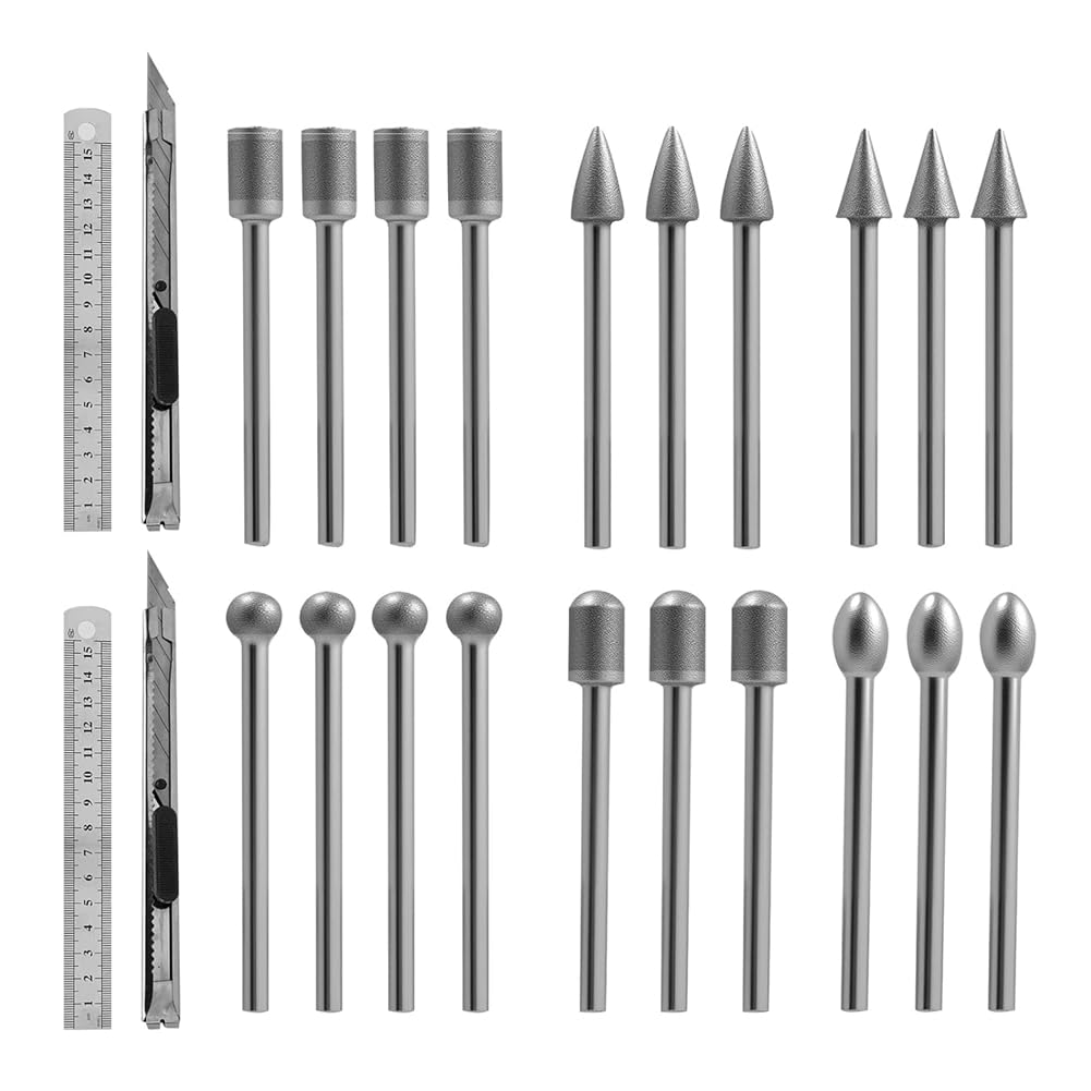 Jnchdghwa Silver 24Pcs Bit, Gemstone& Stone Carving, Grinding& Polishing Tools- Perfect For Hobbyists, Diyers And Working On Fine Sand Projects