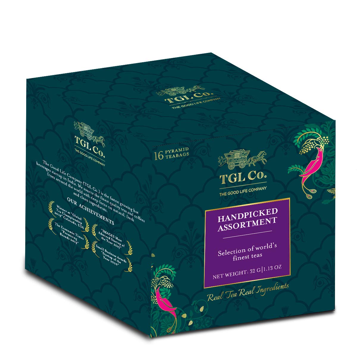 TGL Tea Variety Box, Assorted Tea, 32 Tea Bags (30 Tea Bags + 2 Free Exotic Sample) | Assorted Tea Bags | Kashmiri Kahwa Tea, Mogo Mogo Tea, Organic Green Tea & Mint Tea