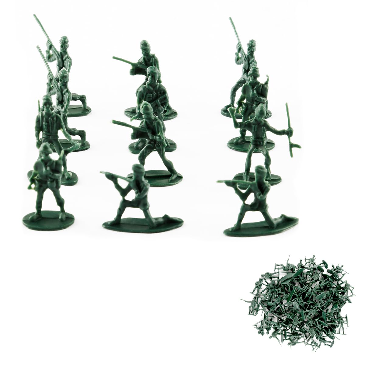 Lotsdonxia 100 Pcs Mini Plastic Soldiers Figures, Traditional Green - 12 Style Poses for DIY War Scene, 3 centimeters