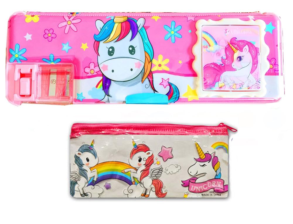 SHUDAUSHI® Calculator Geometry Box for Kids with Dual Sharpener Pencil Case, Pencil Box for Kids Dual Section Pencil Box with Pencil Pouch for Kids Return Gift Birthday Gift for Kids (Unicorn) (B0CLYGRXZV) Amazon Price History, Amazon Price Tracker
