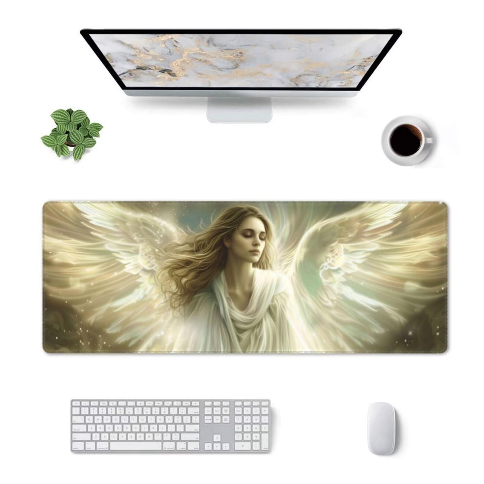 Tappetino Mouse, Tappetino Mouse Gaming Grande XXL 1500x800x3mm Tappetino Scrivania Mouse Pad, Base in Gomma Antiscivolo, Bordi Cuciti,Lavabile, Mousepad per Ufficio e Gaming (angelo) R-638