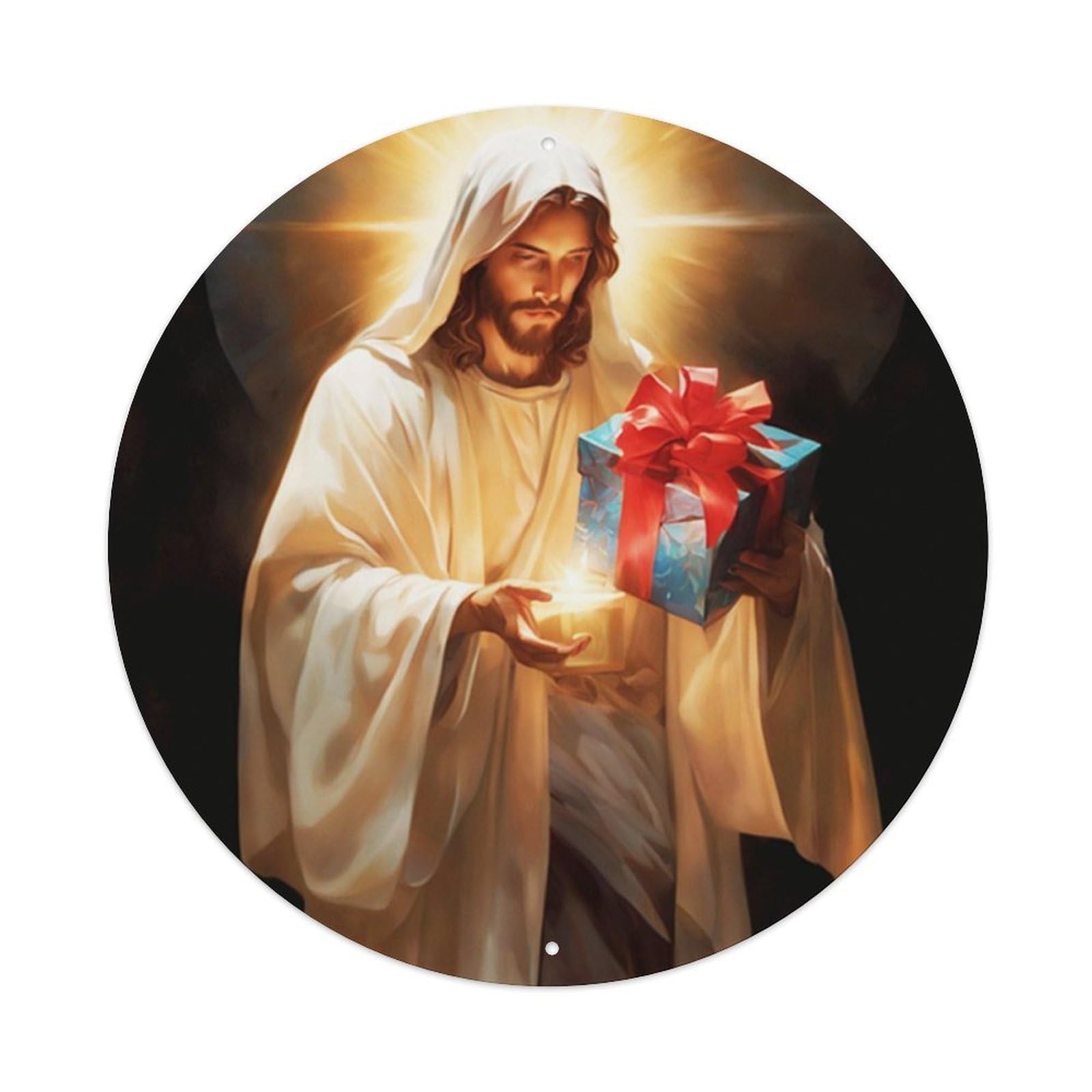 Religious Poster Jesus Christ Vintage Metal Tin Sign Plaque Wall Decor for Cafe, Club, Garden Round Metal Poster 8x8Inch