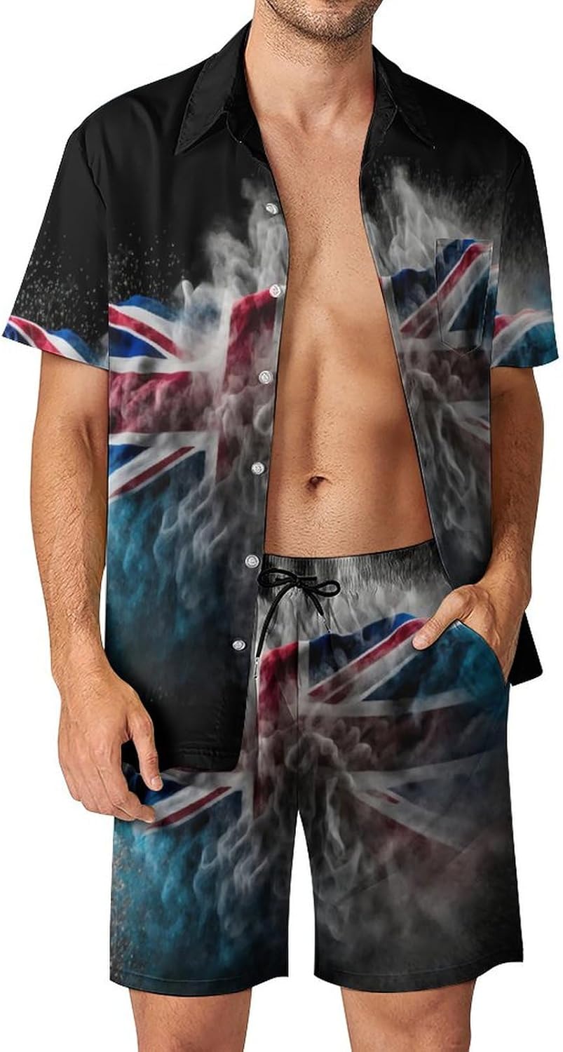 Puerto Rico Flag Men's Two-piece Set Short Sleeve Button Up Shirt Summer Beach Shorts Casual Wear