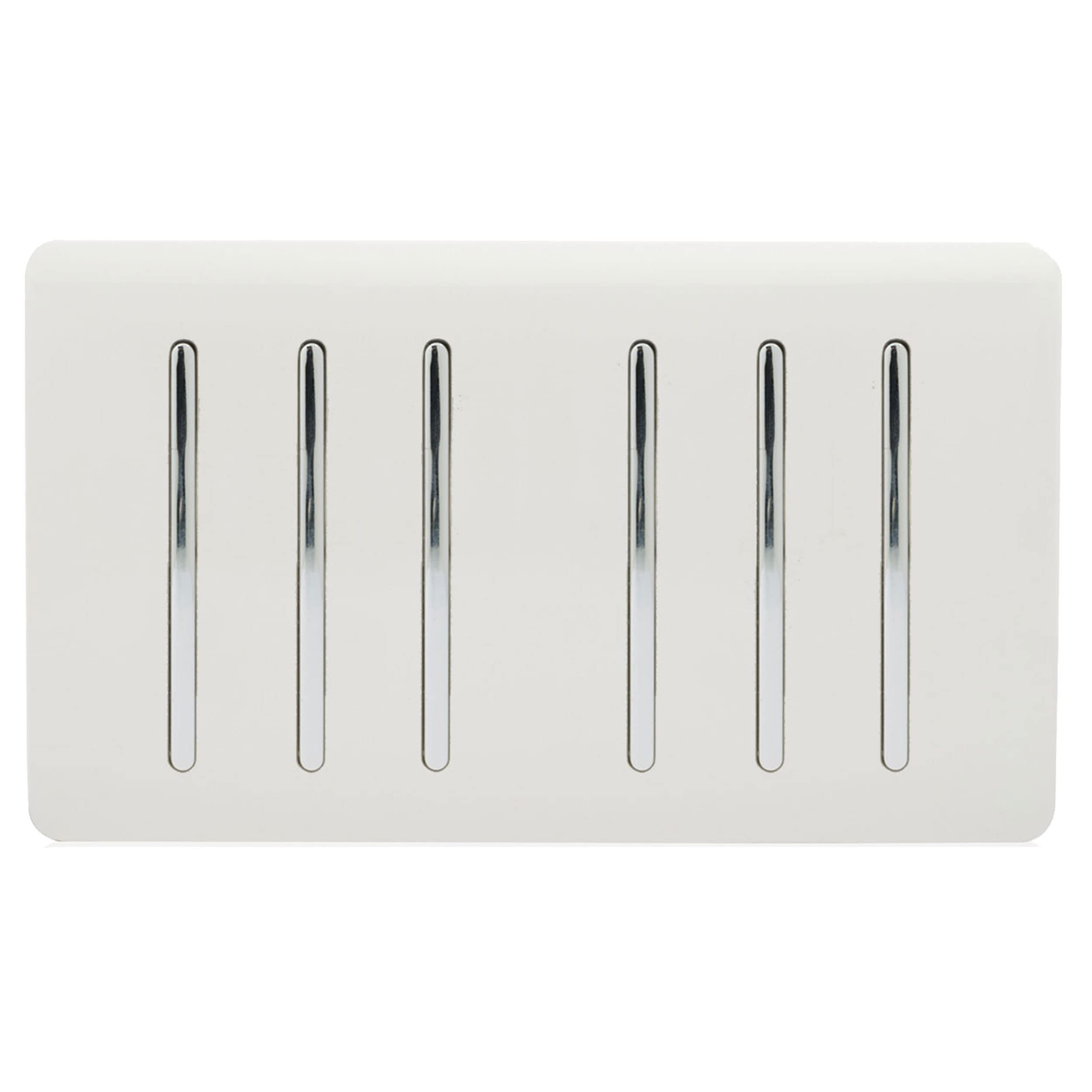 Trendi Artistic Modern Glossy 6 Gang 1 Way Rocker Gold Double Plate Tactile Light Switch In White 7091056197014