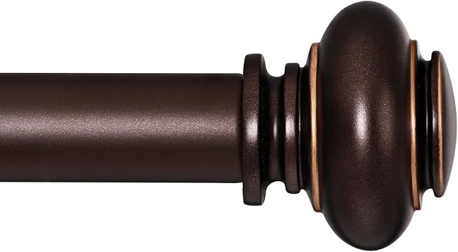 SIMEWIN Bronze Curtain Rods for Windows 28 to 48 Inches Adjustable Decorative 1 Inch Diameter Single Window Curtain Rod Set with Classic Finials, Bronze with Gold Finishing