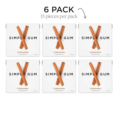 Miniatura 4 de Simply Gum, goma de mascar de canela, sin GMO, vegano, 6 paquetes (90 piezas)