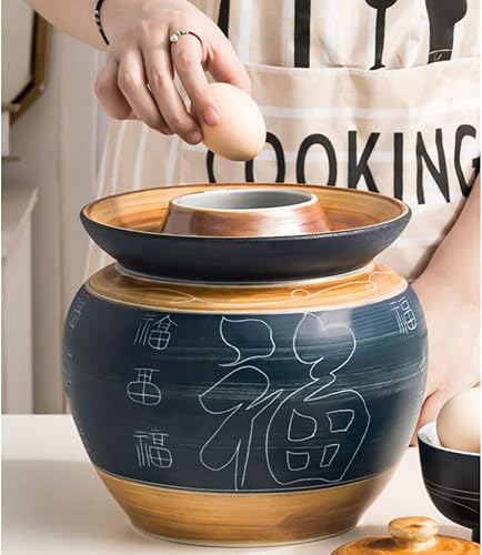 Miniatura 6 de Tarro de encurtido de porcelana china tradicional azul, olla de decapado de fermentación de cerámica, frasco de fermentación con sello de agua tapa
