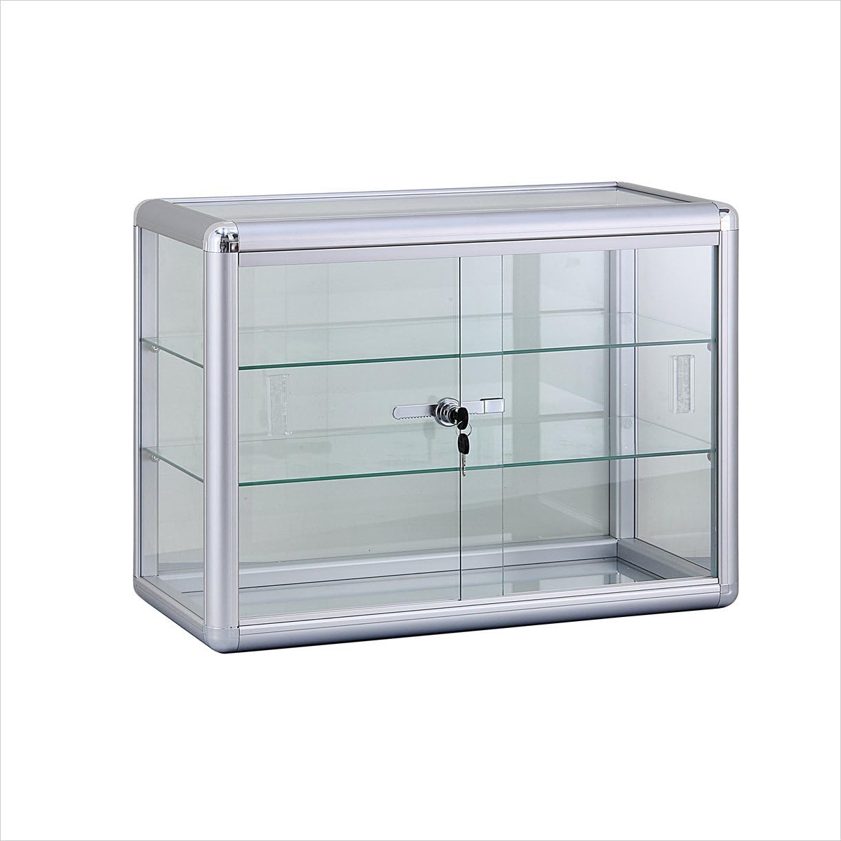 Aluminum Frame Tempered Glass Counter Top Display Showcase with Sliding Glass Door and Lock