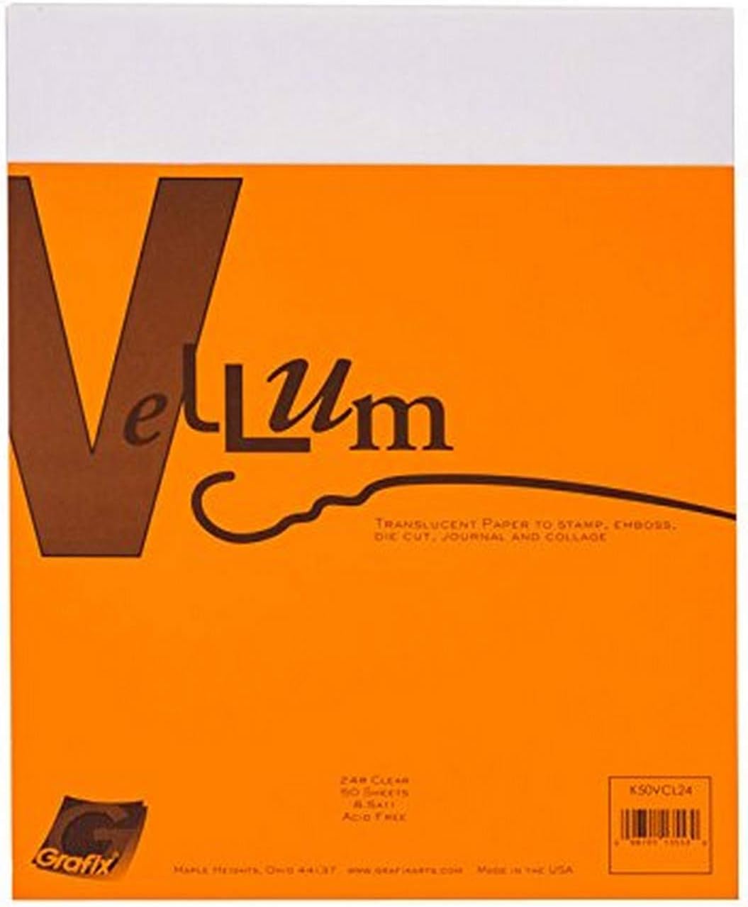 Grafix Vellum Translucent 24-Pound Paper, Perfect for Invitations, Paper Crafts and Mixed Media, 8.5x11, Pack of 50