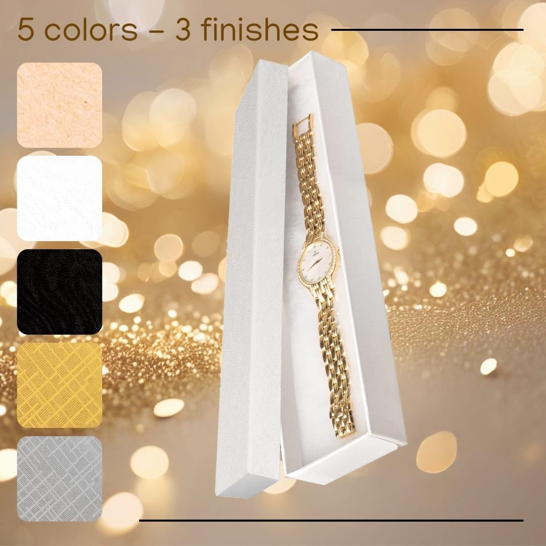 Prestige and Fancy Jewelry Gift Boxes, 20 Pack, 8 x 2 x 0.9 - Cotton Filled Cardboard Gift Box with Lids for Watches, Bracelets, Anklets, For Christmas, Party Favors, Jewelry Store (White)