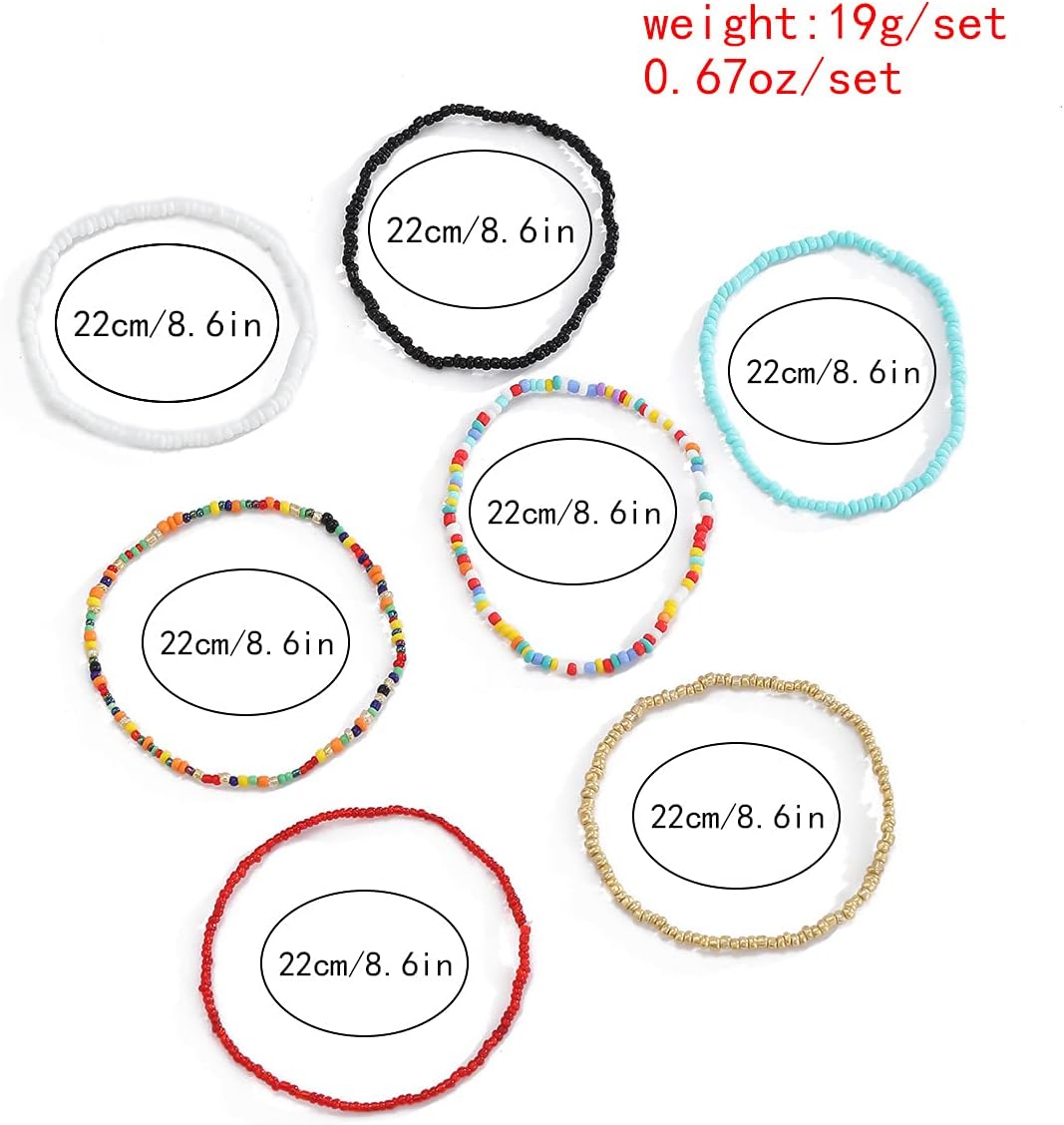 Pingyongchang Boho Handmade Beads African Anklets Set Layered Beach Colorful Stretch Beaded Elastic Foot Hand Chain Anklets Bracelets for Women Jewelry - Image 6