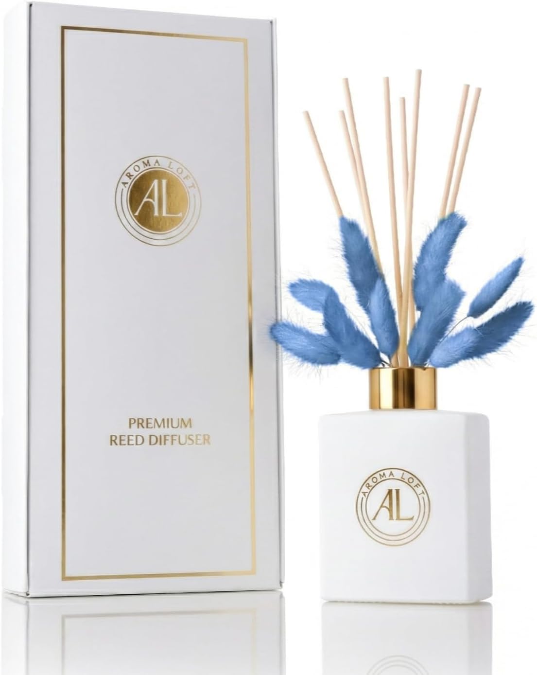 Luxury Reed Diffuser Set for Home | White Matte Glass with 5oz Vanilla Lumiere Oil Scent,8 Scented Sticks with Dry Flowers | Long Lasting Room Fragrance for Bathroom, Bedroom, 90-Day Fragrance