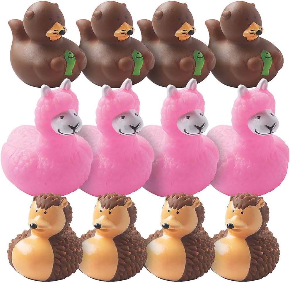 Fun Express Cute Animals Rubber Duckies - Toys - 12 Pieces - Multicolored