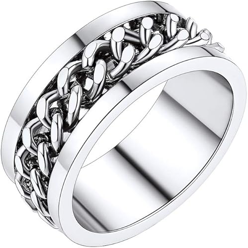 PROSTEEL Anillo giratorio para hombre, anillos para ansiedad, cadena de eslabones cubanos giratoria de 0.315 in, anillo grueso, tamaño 6-14, grabado