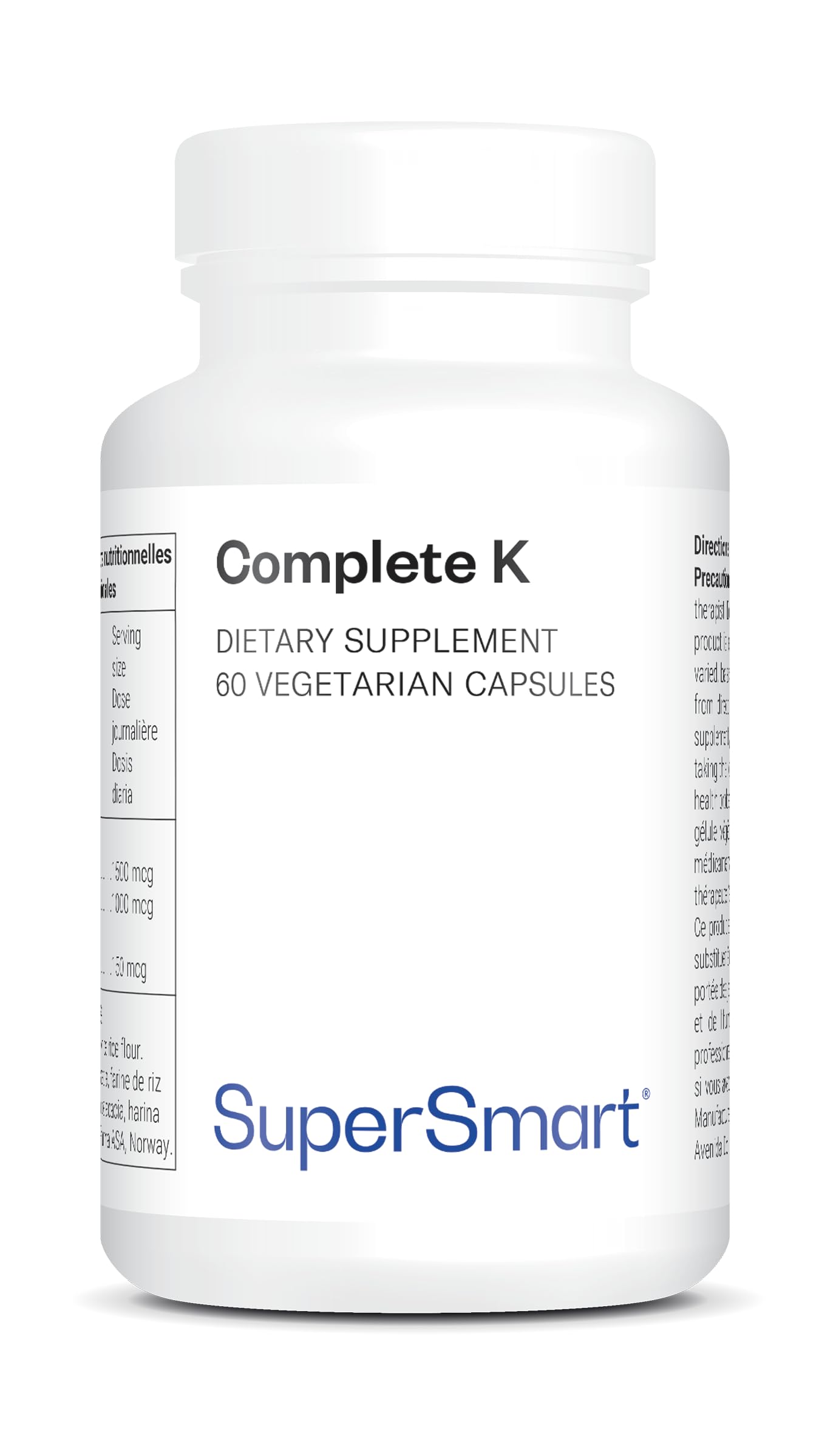 Complete K - Unterstützt die Umverteilung von Kalzium im Körper - Enthält eine Kombination der drei besten Formen von Vitamin K (Phytonadion, Menaquinon 4 und Menaquinon 7) - Vegan - Von Supersmart