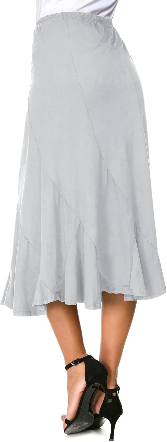 Women's Elegant Elastic High Waist Suede Midi Skirt Casual A-Line Flared Swing Skirt - Image 3