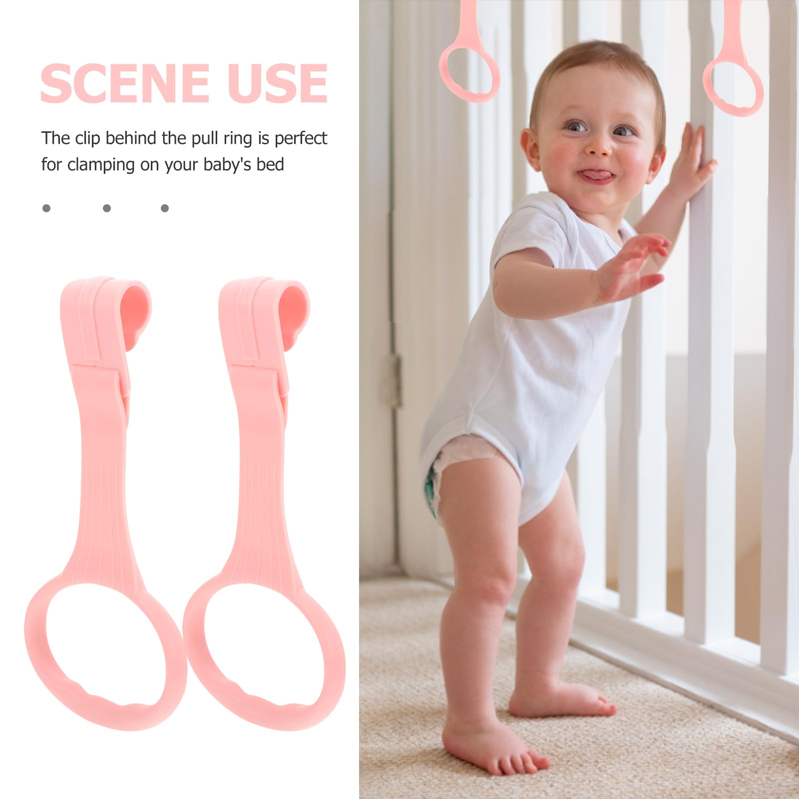 SAFIGLE 4pcs Pull up Rings Standing Walker Crib Tool Ring Playpen Crib Hook Help Stand Up Walking Training Tool for Newborn Pink Supplies