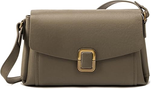 Vista 12 de Bolso tipo bandolera de cuero genuino para mujer, bolso con bandolera extraíble y hombro ajustable Blanco sucio