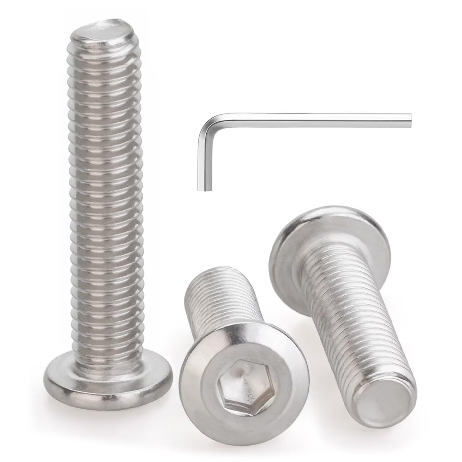 M6 x 35mm 10 Pcs Flat Round Head Hex Socket Cap Screws, 304 Stainless Steel Bolts, Fully Threaded, Bright Finish, Includes Hex Wrench, Furniture, DIY,