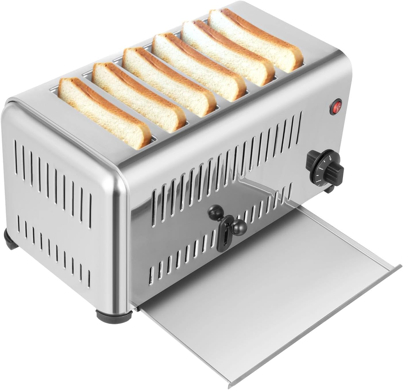 6-Slice Commercial Toaster, 1680W Stainless Steel Wide Slot Toaster with Timer & Removable Crumb Tray, for Restaurant, Cafe, Bakery, Home Kitchen Countertop Use