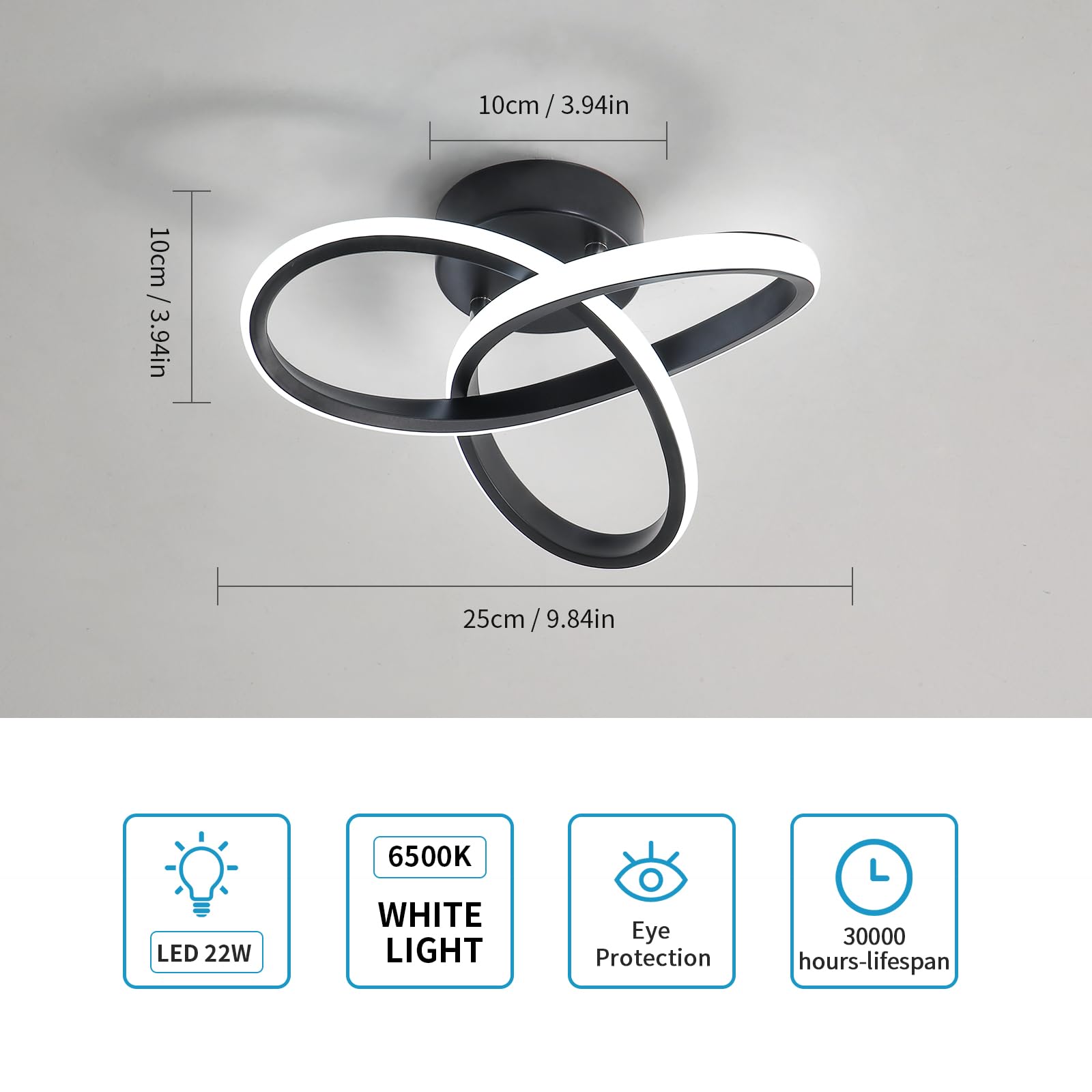 Toolight Plafonnier LED Moderne 22W 2500LM, Forme de Trèfle, Lampe Plafond Noir pour Couloir Cuisine Salle de Bain Chambre Salon, Blanche Froide 6500K, Dia 25cm