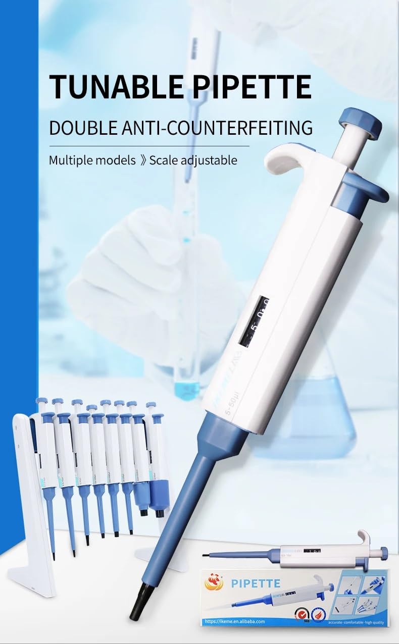 Pipetta da laboratorio 0,1-10 ml, pistola for pipetta regolabile, pipetta meccanica a canale singolo con puntali for pipette(2-20ul)