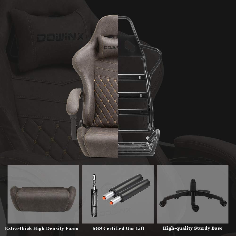 61sdOF2u3kL._AC_SL1001_ Dowinx Gaming Chair Big and Tall, Ergonomic Game Chair for Adults with Footrest and Massage Lumbar Support, High Back Computer Gamer Chair PU Leather, 350Lbs, for Office, Home, Brown