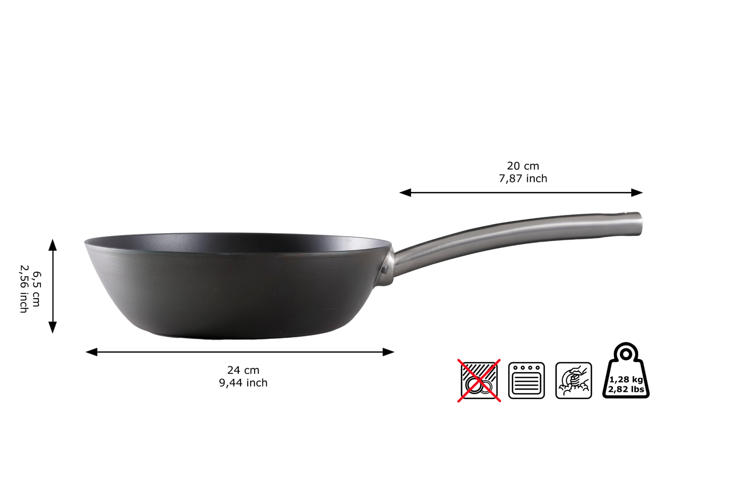 Skottsberg Padella in ferro wok Ø 24 cm acciaio forgiato pre-bruciato senza rivestimento antiaderente