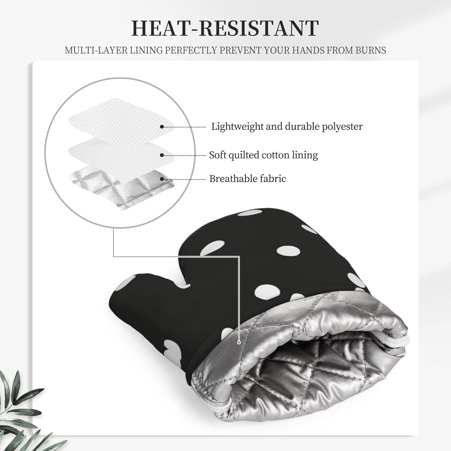 Black and White Polka Dot Oven Mitts and Pot Holders Set of 4 Heat Resistant Kitchen Gloves with Silicone Palm Hot Pads for Baking Cooking Grilling BBQ