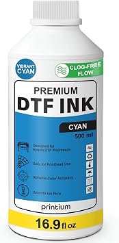 DTF Ink Cyan 16.9 fl oz 500ml | High Opacity Clog-Free Formula | Compatible with ET8550 L1800 XP600 I3200 4720 XP15000 & All Printheads | Reliable Color Accuracy & Smooth Flow