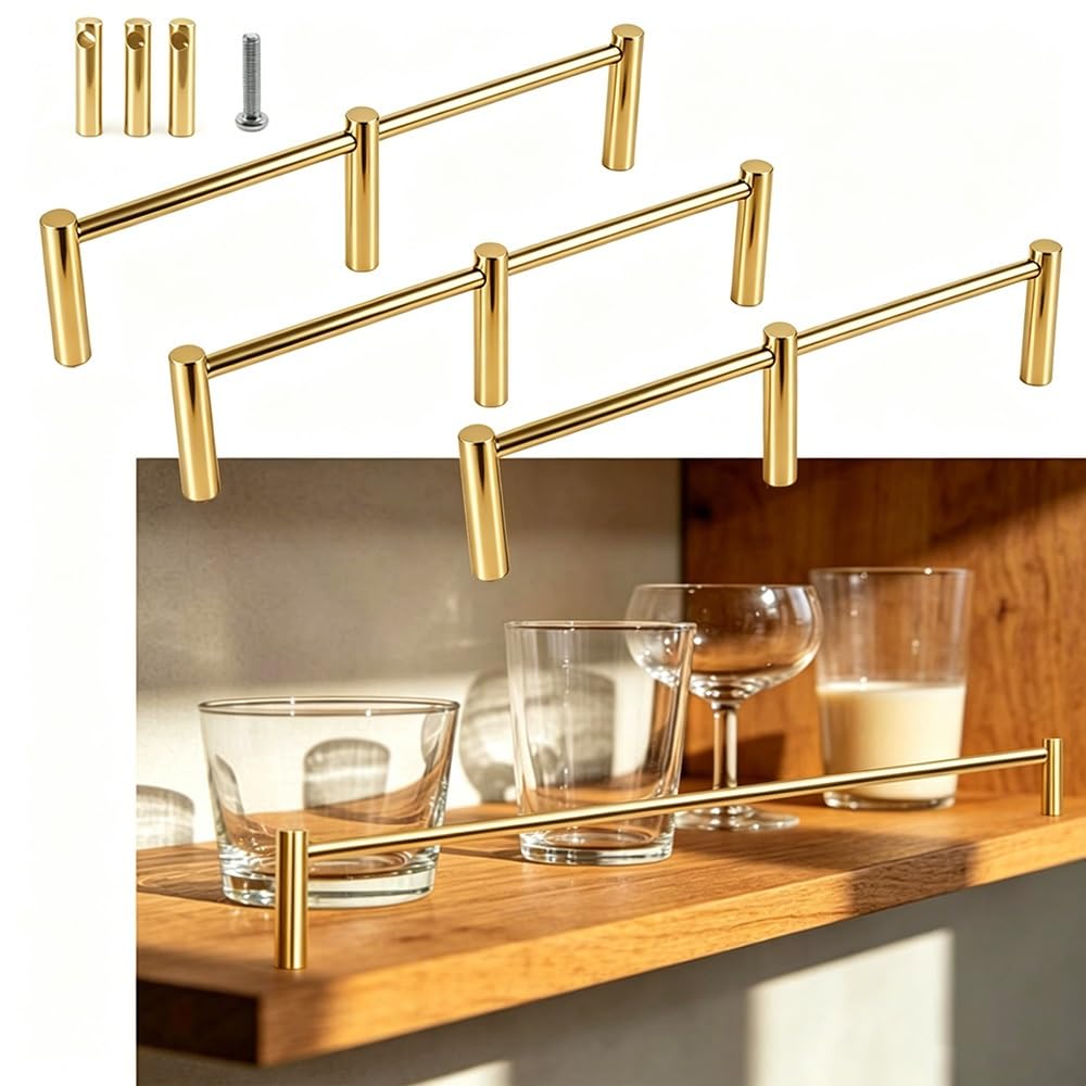 SVBVRFEEW Cabinet Guard Rails Bookshelf Rail Fence Set Stainless Steel Decorative Rod Gallery Railing Anti-Tipping Bar for Floating Shelf 1 Pack 3 Pack(Gold(3PCS),110cm/43.3in)