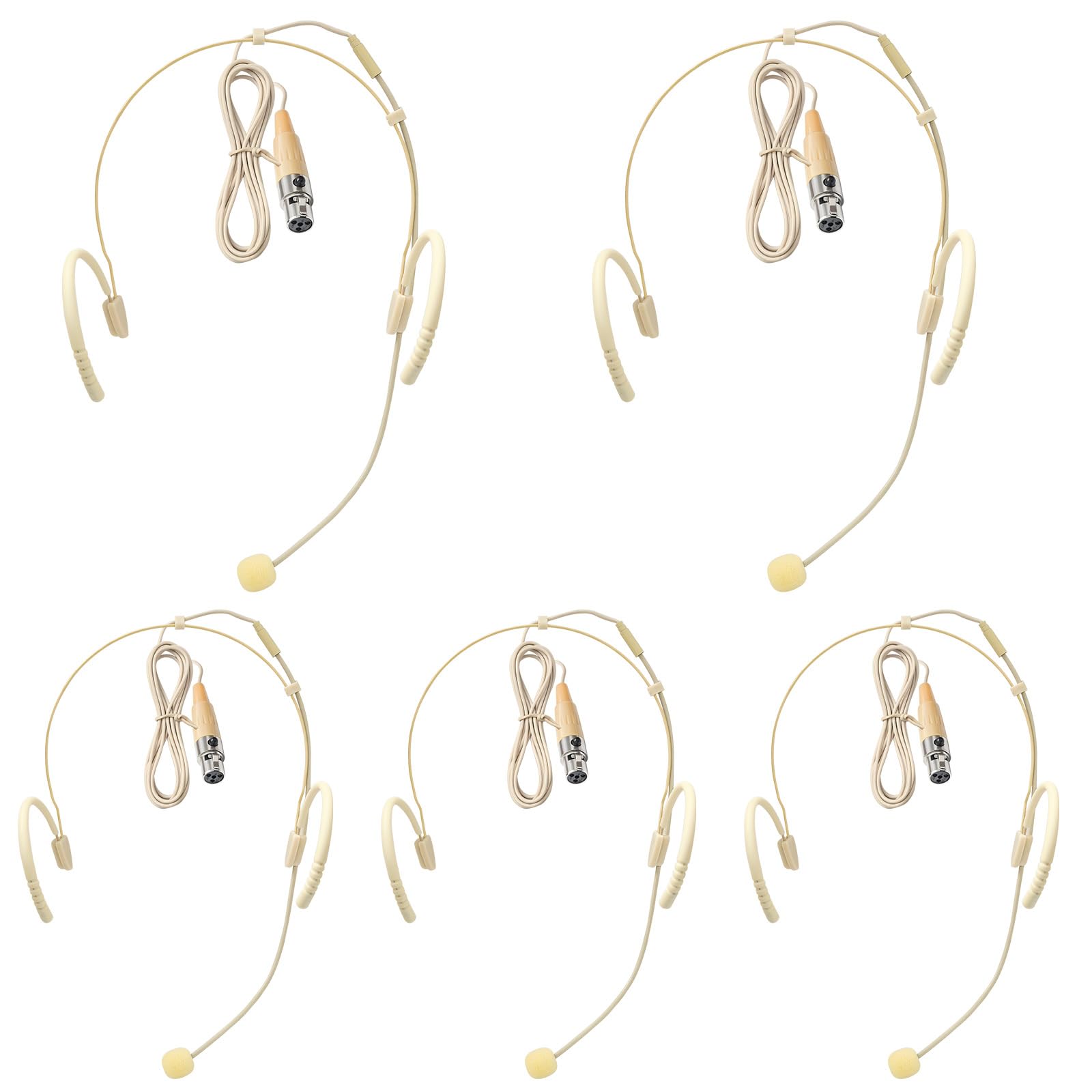 Headset-Mikrofon mit zwei Ohrhörern, zum Aufhängen, Mini-XLR, 4-poliger TA4F-Stecker für Shure, Silikon-Ohrbügel, 1,5 m Kabel, geeignet für Bühne, Vorträge, Live-Auftritte, Theater, 5 Stück