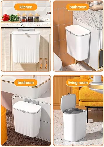 Miniatura 9 de MOFU - Cubo de basura colgante de cocina, contenedor de compostaje de 2.4 galones con tapa para cocina, baño, sala de estar, color blanco