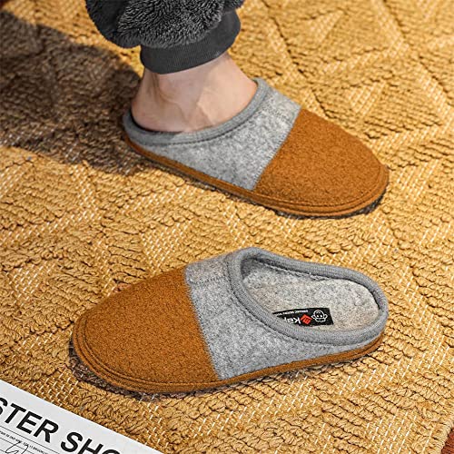 Image of LE KAPMOZ Men's Boiled Wool House Slippers Breathable Winter Warm Slip on Mules Indoor /Outdoor Slipper for Women Two Tone Cap Toe Clog
